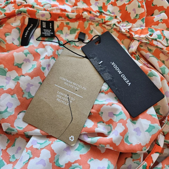 Vera Moda Mini Dress Sz S Pretty Floral One Shoulder Faux Wrap Ruffles *No Belt* - Picture 10 of 13